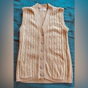 Vintage 80’s Beige Cableknit Button-Down Sweater Vest | Women’s M